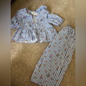 Zara Blue & White Striped Floral Two-Piece Set